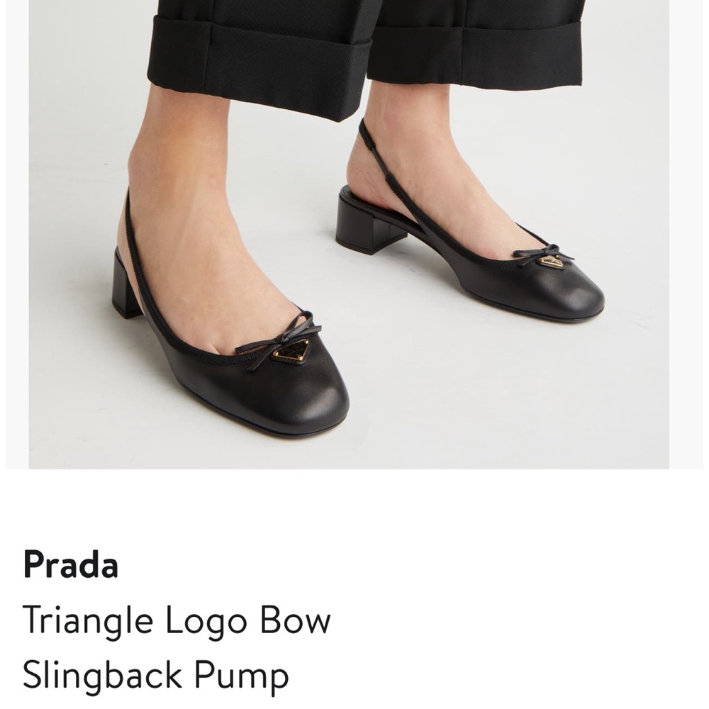 Authentic Prada Triangle Logo Bow Slingback Pump Black Leather EU 39 US 9 New - Picture 1 of 9